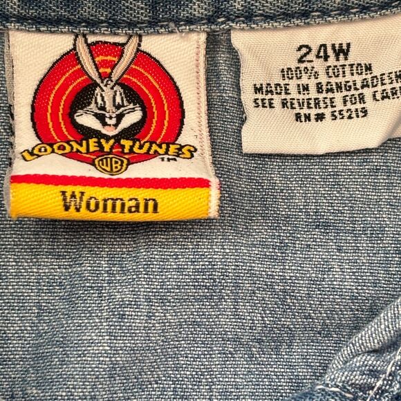 Looney Tunes Vintage Y2K Tweety Bird Sleeveless Denim Button Up Woman's Size 24W - Picture 8 of 9